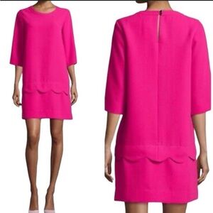 Kate Spade Magenta Lined 3/4 Sleeve Scalloped Edge Shift Dress Dress - SZ 4